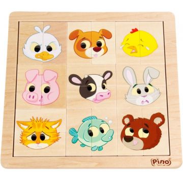 Puzzle din lemn Pino de 18 piese - Capete de animale
