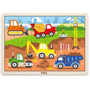 Puzzle din lemn  Viga - Vehicule de constructii, 24 piese