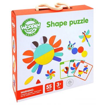 Puzzle din lemn Woopie Green - 40 modele, Montessori, 55 piese