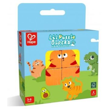Puzzle educativ din cuburi de lemn Hape – 4 piese