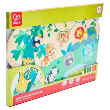 Puzzle educativ din lemn Hape - Animale sălbatice, 10 piese