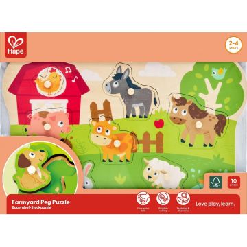 Puzzle educativ din lemn Hape - Fermă, 10 piese