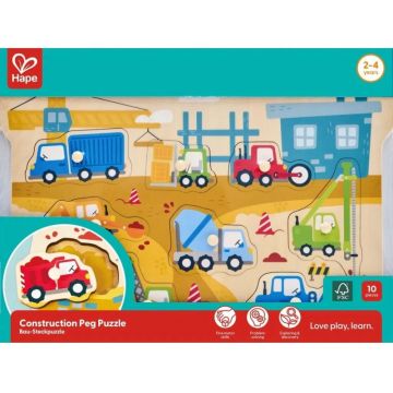 Puzzle educativ din lemn Hape - Utilaje de construcții , 10 piese