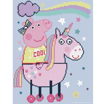 Set de broderie cu diamante Diamond Dotz - Peppa Pig and Magical Unicorn, 27 x 35 cm