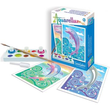 Set de colorat cu acuarele Sentosphere Aquarellum Mini - Delfini