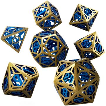 Set de zaruri  GlassStaff - Hollow Metal RPG Dice Set, Azure Crown (7 buc.)