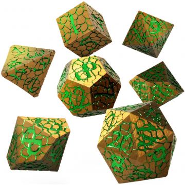 Set de zaruri  GlassStaff - Metal RPG Dice Set, Scaleheart Gold (7 buc.)