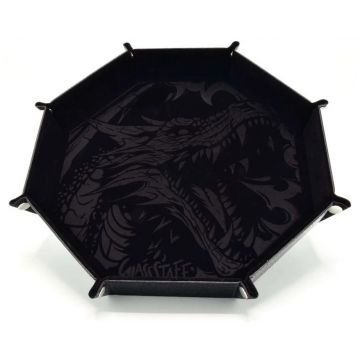 Tavă pentru zaruri GlassStaff - XL Octagonal Foldable Dice Tray, Dragon Skin Edition, neagră