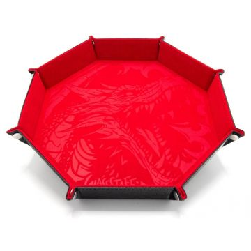 Tavă pentru zaruri GlassStaff - XL Octagonal Foldable Dice Tray, Dragon Skin Edition, roșie