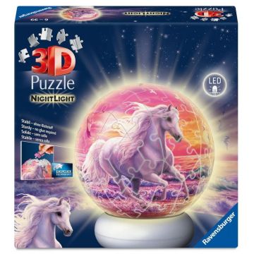 3D Puzzle  Ravensburger din 72 piese - Cai pe plajă (cu lumină)