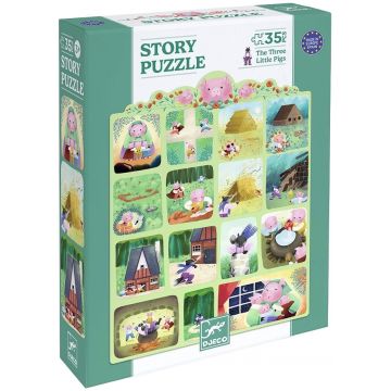 Puzzle pentru copii Djeco Story Puzzle - Cei trei purceluși, 35 piese