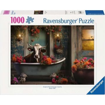Puzzle Ravensburger din 1000 piese - Vaca în cadă