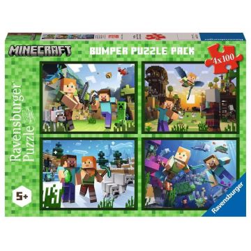 Puzzle Ravensburger din 4 x 100 piese - Aventuri Minecraft