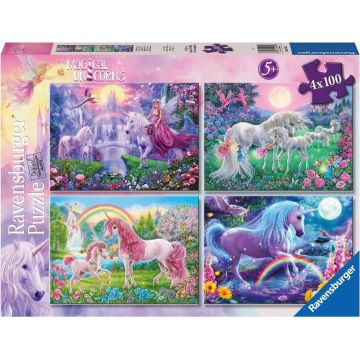 Puzzle Ravensburger din 4 x 100 piese - Unicorni magici