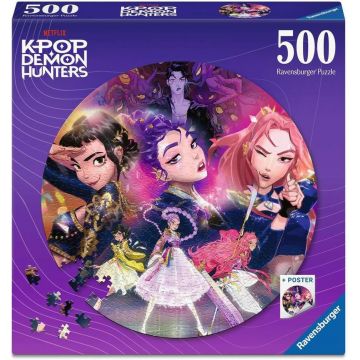 Puzzle rotund Ravensburger de 500 piese - Pentru fanii KPop Demon Hunters