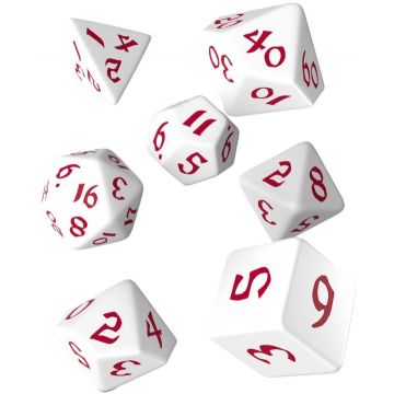 Set de zaruri Q-Workshop - Set de zaruri RPG runice clasice, alb și roșu (7 buc.)