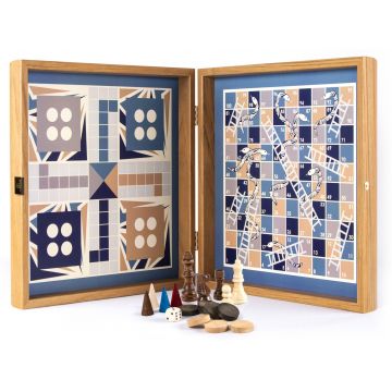 Set Manopoulos 4 în 1 - Șah, table, Nu te supăra, frate!, Șerpi și scări, Navy Blue