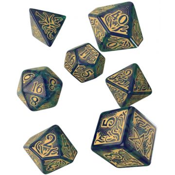 Set zaruri Q-Workshop – Call of Cthulhu 7th Edition: Blue-Green & Gold Dice Set (7 bucăți)
