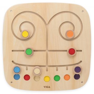 Tablă senzorială din lemn VIGA Toys – Labirint senzorial cu texturi și culori