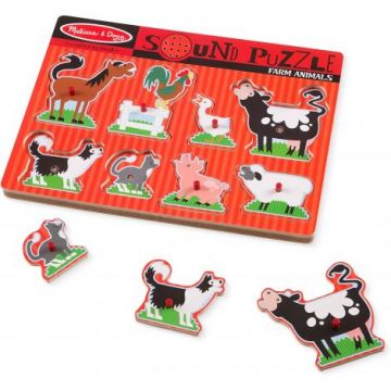 Puzzle de lemn cu sunete Animale de la Ferma Melissa and Doug 0726