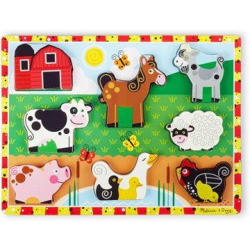 Puzzle lemn in relief  Animale de ferma Melissa and Doug