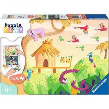 Puzzle si joc Expeditie in Jungla 2x24 piese Ravensburger